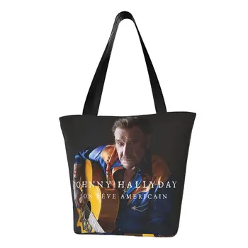 Изработени по поръчка холщовыми пристройки торби Johnny Hallyday Son Reve Americain, Женски Преносими чанти за пазаруване, френски рок-певец, Чанти за пазаруване