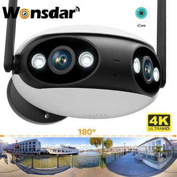 Wonsdar 4K 8MP HD Wifi Камера На 180 ° Панорамна С Два Обективи на Камери за наблюдение Ai Humanoid Detection Onvif P2P iCSee