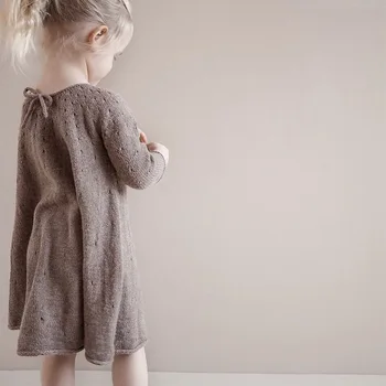 Рокля-пуловер за малки момичета, есента сладко вязаное ежедневното дрехи за деца, дрехи