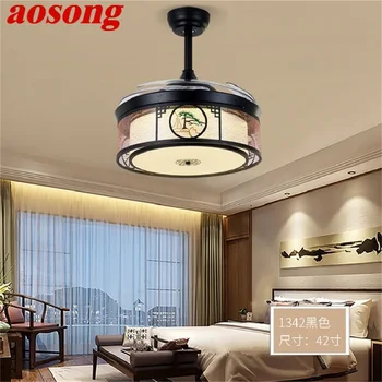 Вентилатор на тавана AOSONG, невидима лампа с дистанционно управление, съвременната елегантност на домашна трапезария, ресторант