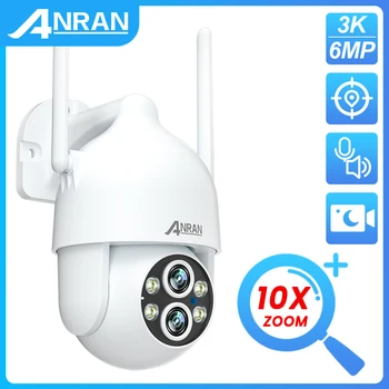ANRAN 3K/6MP Двухобъективная Безжична Камера с 10-кратно Увеличение Външно Цветно Нощно Виждане На 360 ° Smart Auto Tracking Камера за Видеонаблюдение