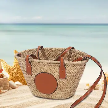 Сламена Чанта ръчен преносим Подвижна презрамка, ежедневна чанта за пикник, пътуване, плаж, на лятната ваканция