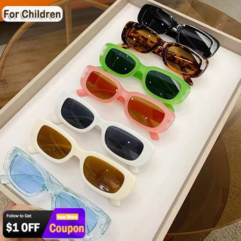 Модерни детски слънчеви очила в правоъгълна рамка UV400, детски слънчеви очила, реколта квадратни очила за партита на открито, очила за момчета и момичета