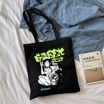 Дамска чанта, мультяшная холщовая чанта Y2k с готически букви, чанта за пазаруване в стил харадзюку, японската ежедневни модерна чанта през рамо в стил хип-хоп с голям капацитет