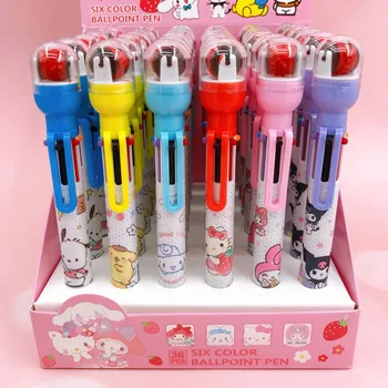 Sanrio 6 в 1 цветен мултифункционален химикалка писалка за Ролкови печат новост Дръжка Mymelody Kuromi Cinnamoroll Pom Pom Purin Pochacco