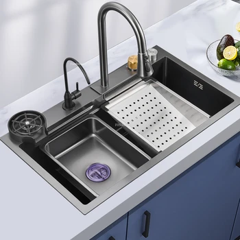 Прости на кухненски мивки с черна четка Аксесоари за домашна кухня с Мивка и с ръчно изработени от неръждаема стомана, Съвременна однощелевая мивка за измиване
