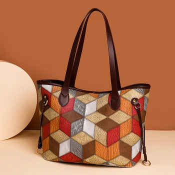 Нова дамска чанта през рамо, проста модерна чанта-тоут голям капацитет, ежедневни преносима чанта от изкуствена мека кожа