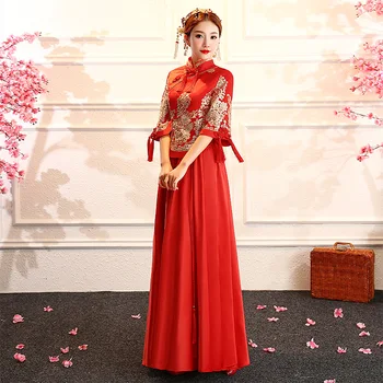 Рокля в китайски стил Женски коварен вечерна дълга сватбена рокля Чонсам Луксозна Сватбена рокля Qipao Модни Дрехи Vestidos FF1832
