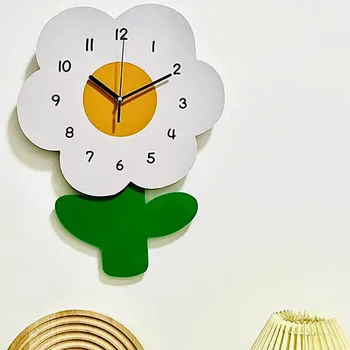 Творчески стенен часовник във формата на цвете, акрилни, декоративни стенни часовници във формата на цвете, мультяшные декоративен часовник с растения