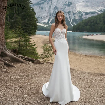 Сватбени рокли YOLANMY 5 Pastrol с Тръба за Булката, Дамски дантелени Рокли 2023 г., Vestido De Casamento Plus