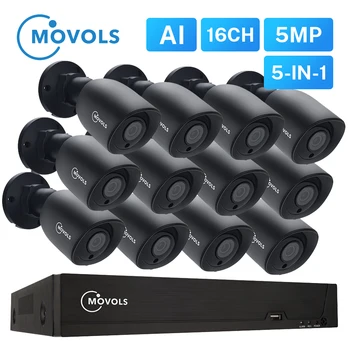 MOVOLS 5MP Система от Камери за Сигурност 16CH H. 265 XVR за външно и вътрешно ползване, 12 бр. HD 5MP IR Водоустойчива Камера за Видеонаблюдение Комплекти за видеонаблюдение