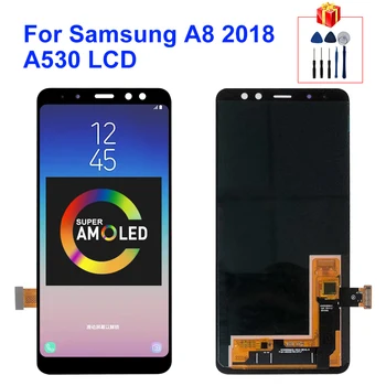 Super AMOLED На Samsung Galaxy A8 2018 LCD дисплей A530 със Сензорен Екран, цифров преобразувател в Събирането на A530F A530N, Резервни Части за Екрана на дисплея