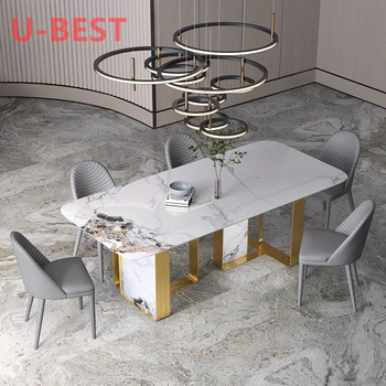 U-най-добрите съвременни мебели Правоъгълна рамка от неръждаема стомана Сгъваема маса маса за Хранене, Модерна маса за хранене Набор от хотелски маси