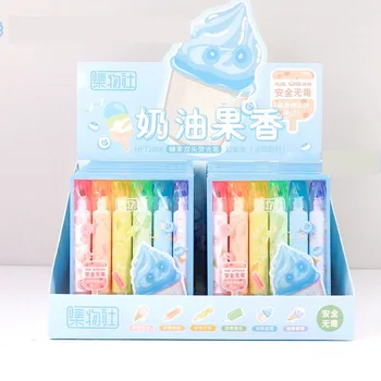 24 бр./лот, творчески маркер за сладолед Kawaii с двойна глава, 6 цвята, връхчета за рисуване, офис и ученически пособия за писане