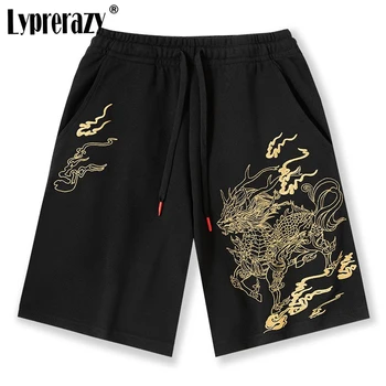 Ежедневни панталони с бродерия Lyprerazy Summer National Tide Kirin, мъжки преки свободни спортни къси панталони в китайски стил