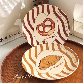 LadyCC Чудесна Илюстрация на хляб Плоска чиния Керамични чинии за вечеря Matte керамична чиния за закуска в нерегулярную ивица