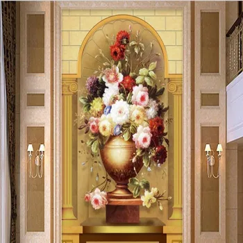 wellyu Поръчка мащабна фреска на Европейската 3D ваза за цветя римска колона мека опаковка тапети за входната стена papel de parede