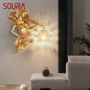 SOURA Модерен led златен монтиран на стената лампа за помещения, творчески ретро лампа-окоп от смола, за дома, хол, спалня, коридор, декор