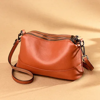 Чанта от 100% естествена кожа, дамски чанти, дизайнерска дамска чанта за през рамото от мека телешка кожа, луксозна модерна дамска чанта-месинджър Чанта от 100% естествена кожа, дамски чанти, дизайнерска дамска чанта за през рамото от мека телешка кожа, луксозна модерна дамска чанта-месинджър 0