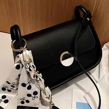 Однотонная дамска чанта елегантна черна реколта дамска чанта на рамото с малка клапа, качествена изкуствена кожа, луксозни оригинални чанти през рамо