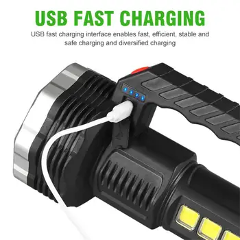 Мощен USB-акумулаторна фенерче със странична лампа, Фенерче водоустойчива със силно осветление, преносим многофункционално фенерче
