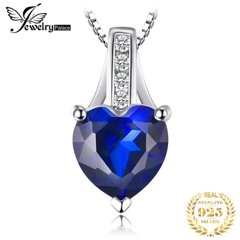 JewelryPalace Love Heart 1.7 ct Изработено колие със син сапфир от сребро 925 проба за жени, изискани бижута без верига
