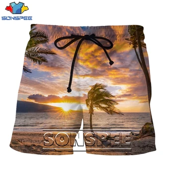 SONSPEE, модерен красив хавайски плаж под слънцето, мъжки къси панталони с 3D-принтом, лятна творческа личност, ежедневни улица