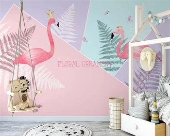 beibehang Тапети по поръчка в скандинавски минималистичном стил, рисованный геометричен художествен фон с фламинго, papel de parede papier peint