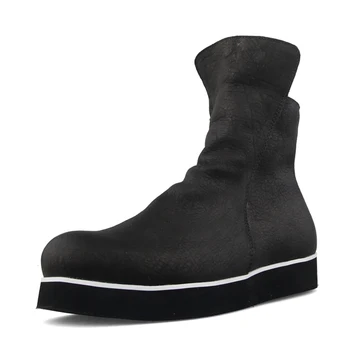 Зимните обувки в английски стил, ботильоны от естествена кожа, висококачествени черни мъжки обувки джоб с кръгло бомбе