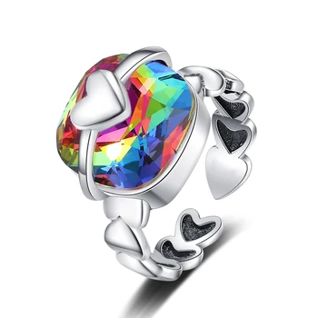 Винтажное отворен пръстен с цветен цирконием и диамантен пръстен, дамска мода, Сладка Любов, Лесно регулируем пръстен на показалеца, бижута