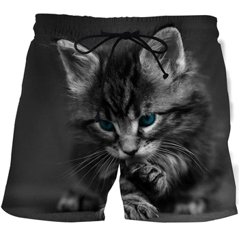 Шорти за момчета, летни мъжки и дамски шорти, бързо съхнещи панталони, детски плажни къси панталони, сладки ежедневни панталони с 3D принтом котка