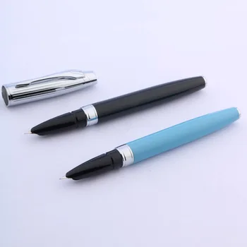 Писалка с високо качество Baoer 100 Сребро скоба, черно или синьо метална капачка с тънък връх за бизнес офис, ученически пособия за писане