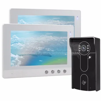 DIYSECUR, 10-инчов кабелна видео домофон, звънчева, Домофонна система за домашна сигурност, RFID-камера, IR камера за нощно виждане 1V2