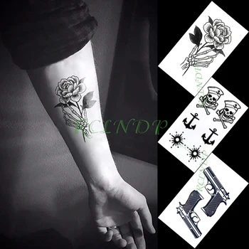 Водоустойчив Временна Татуировка Стикер цвете пистолет котва пиратски слънцето малко произведения на татуировка флаш татуировка фалшиви татуировки за жени, мъже, деца
