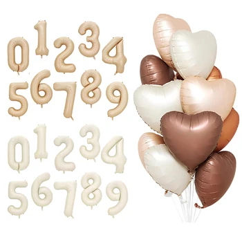 Нови 32-инчови кафяво-бежова сметана топчета от фолио с цифри 18 инча, Кръгли балон във формата на сърце, честит рожден Ден, сватбена украса, фигурки Глобуси