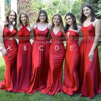 Струящиеся дълги рокли на шаферките за жени на тънки спагети презрамки и без ръкави, с дължина до пода рокля на шаферка за сватбени партита