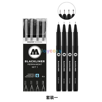 Molotow Blackliner Pen Пълен комплект от 11 Писалки, Комплект от 4 дръжки I, Комплект от 4 дръжки II, бързо съхнещи, Устойчиви на избледняване мастило, Художествени аксесоари