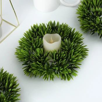 1 бр. елегантен пръстен с изкуствен зелено растение под формата на свещи и цветя - идеален за сватби, партита и домашен декор