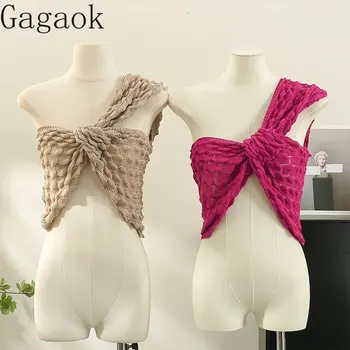 Gagaok, съкратен пикантни женски секси сутиен, женски дизайнерски топ с къса каишка с едно рамо, майк за почивка на плажа, риза