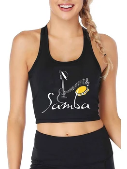 Бележки Дизайн на музикални инструменти Samba Секси монтиране съкратен топ в бразилския празничен стил, красиви върхове за танци и фитнес, майк за фитнес