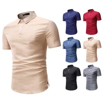 Мъжки ежедневни Ризи с къс ръкав, Приталенная Риза с къси ръкави От висшата мода, Бизнес и Ежедневни риза С Висока яка, Однотонная тениска