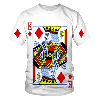 Карти за игра с 3D Принтом, Мода Мъжка тениска с Изображение Plum K Poker, Къси Ръкави, Ежедневни Тенденция на Върховете в стил Харадзюку, Удобни Върхове с кръгло деколте