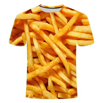 Лятна тениска с 3D принтом, Вкусна храна, пържени картофи, ежедневни тениски с къс ръкав, забавна градинска дрехи, мъжки дрехи оверсайз