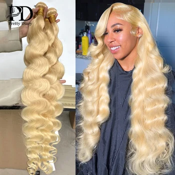 На 30-40 Сантиметра Мед Блондинка 613 Обемна Вълна Снопове от човешка коса Remy Hair Weave Връзка Сурова естествена Коса за удължаване бразилски