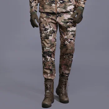 Водоустойчив камуфляжные панталони с мека черупка, мъжки зимни военни армейските ветроупорен камуфляжные панталони-карго, ежедневни топли флисовые панталони