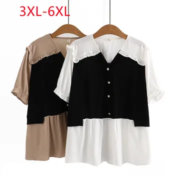 Новост 2023, Дамски Пролетно-летни Блузи Големи Размери За Жените, Бяла тениска с V-образно деколте и къс ръкав Голям размер 3XL 4XL 5XL 6XL