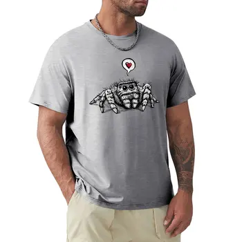 Тениска с изображение на паяк и любов, тениски големи размери, мъжки дрехи, черни тениски за мъже