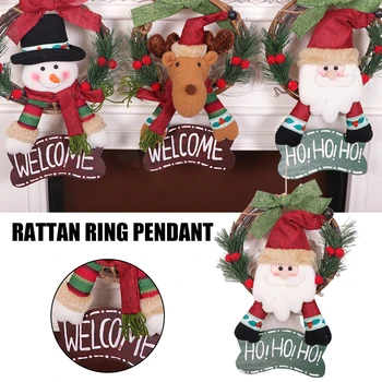 Коледен венец, окачен значка Дядо Коледа, украса с подарък предавателна кутия, панделки за домашно празничен декор