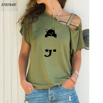 Новата женска тениска с изображение на котка, модни забавни летни дрехи с къс ръкав и принтом, ежедневни тениски, Потници, дамски тениска S-5xl