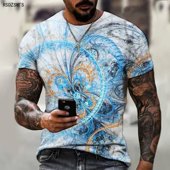 Лятна мода мъжка тениска с 3D-принтом в ретро стил, дизайн с кръгла яка, къс ръкав, ежедневни дишаща тениска Оверсайз